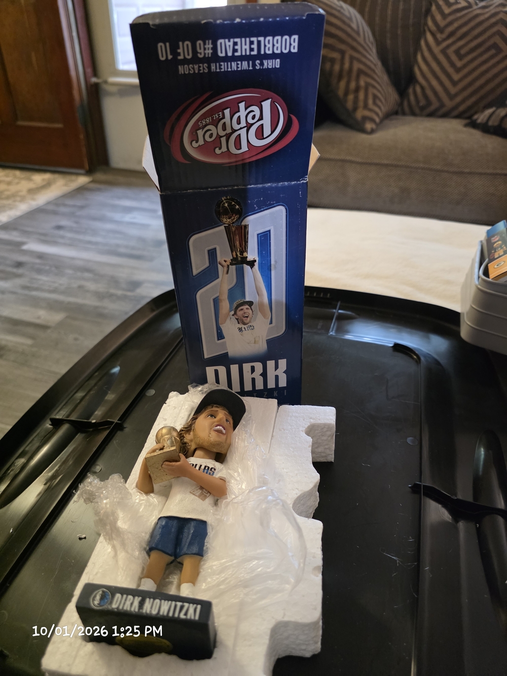 NBA Dirk Nowitzki Figure in Blue and White with Gold Trophy